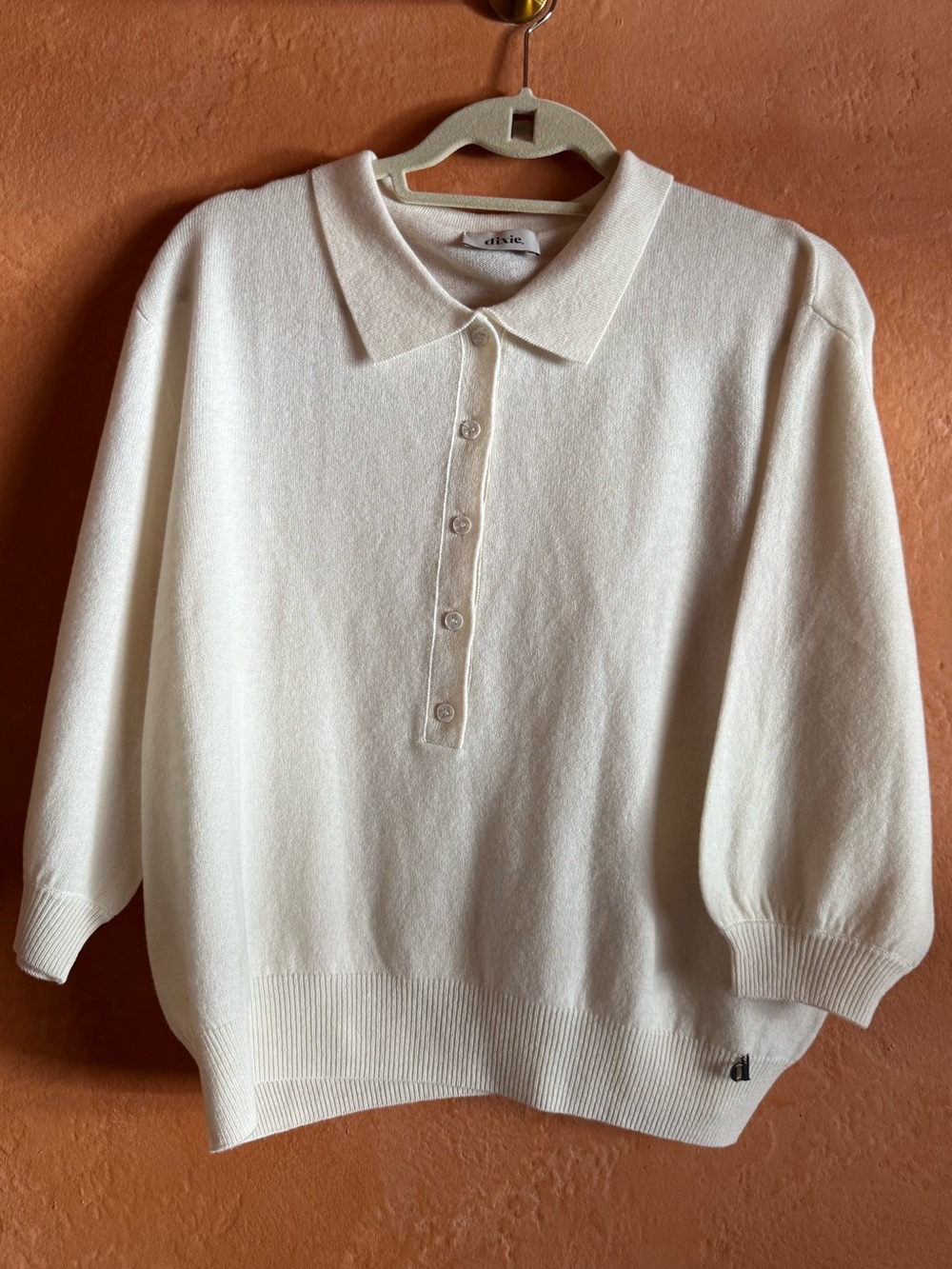 Dixie Italy 100% Wool Off White Polo Sweater Size S